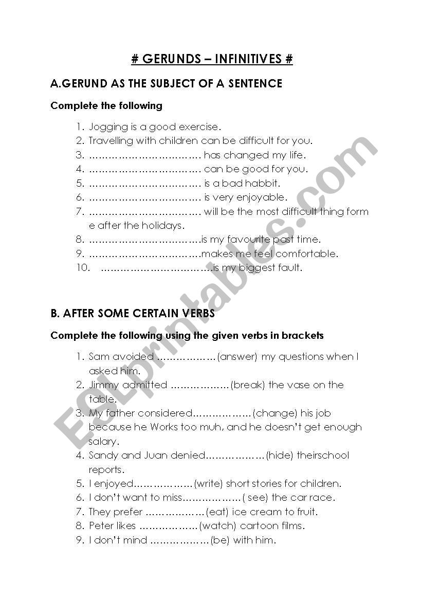 gerund-Infinitive worksheet