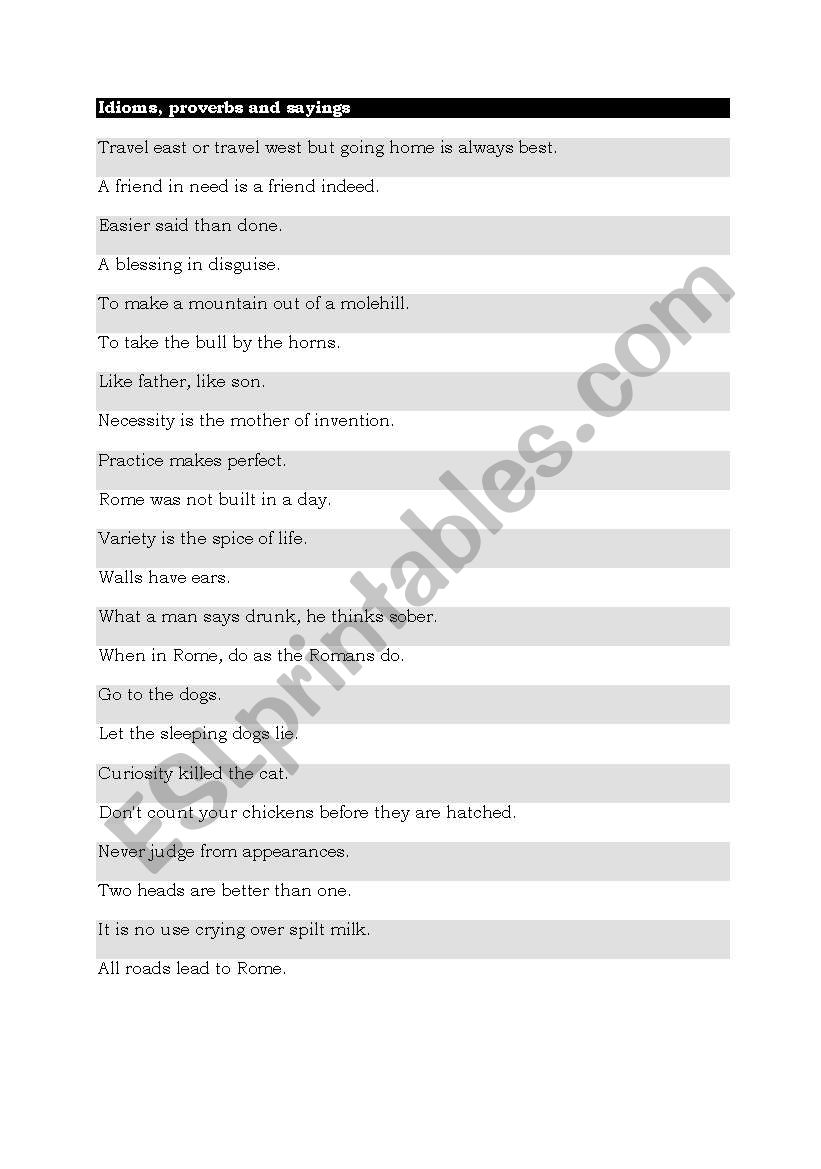 Idioms worksheet