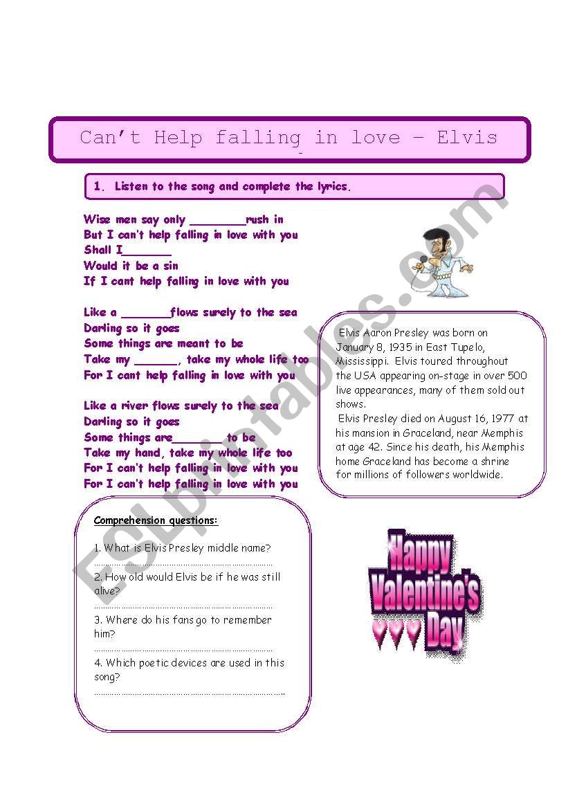 Elvis Presley (Valentines Day worksheet)