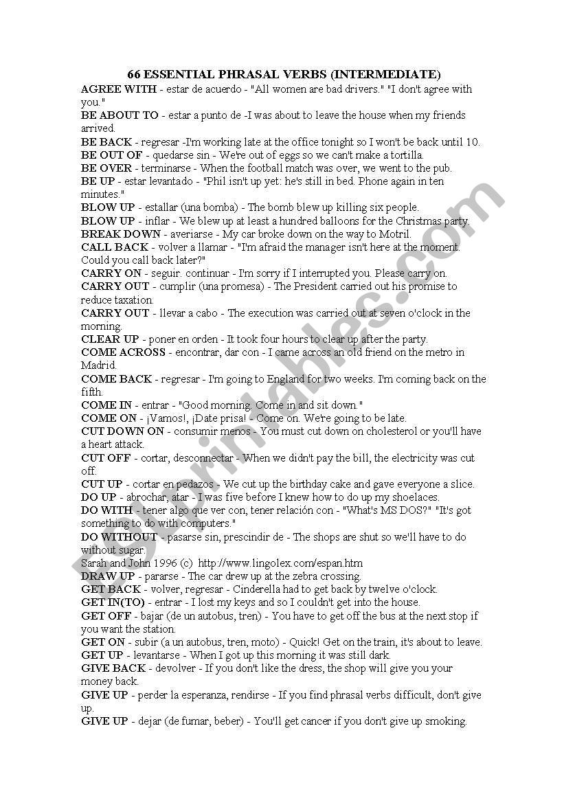 Phrasal Verbs worksheet
