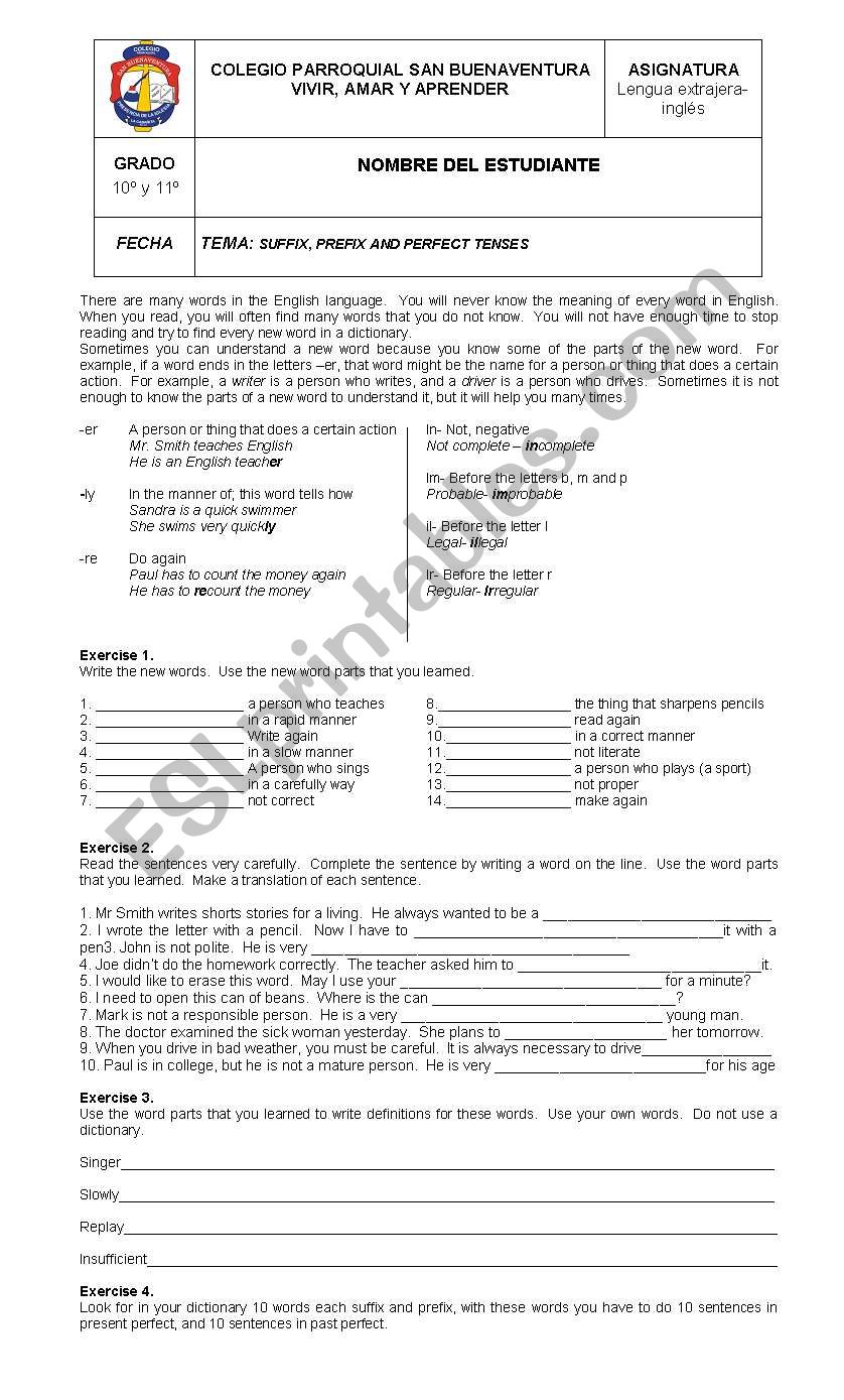 Present and past perfect worksheet