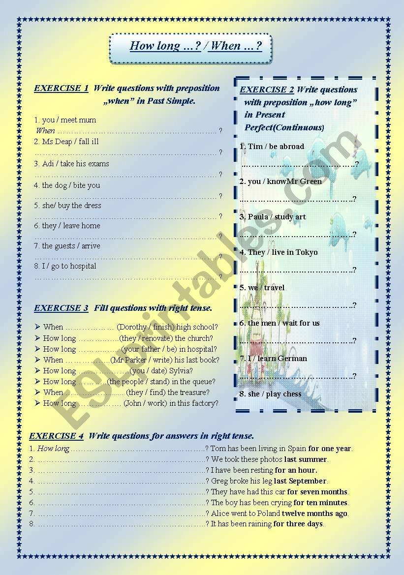 when....? - how long....? worksheet