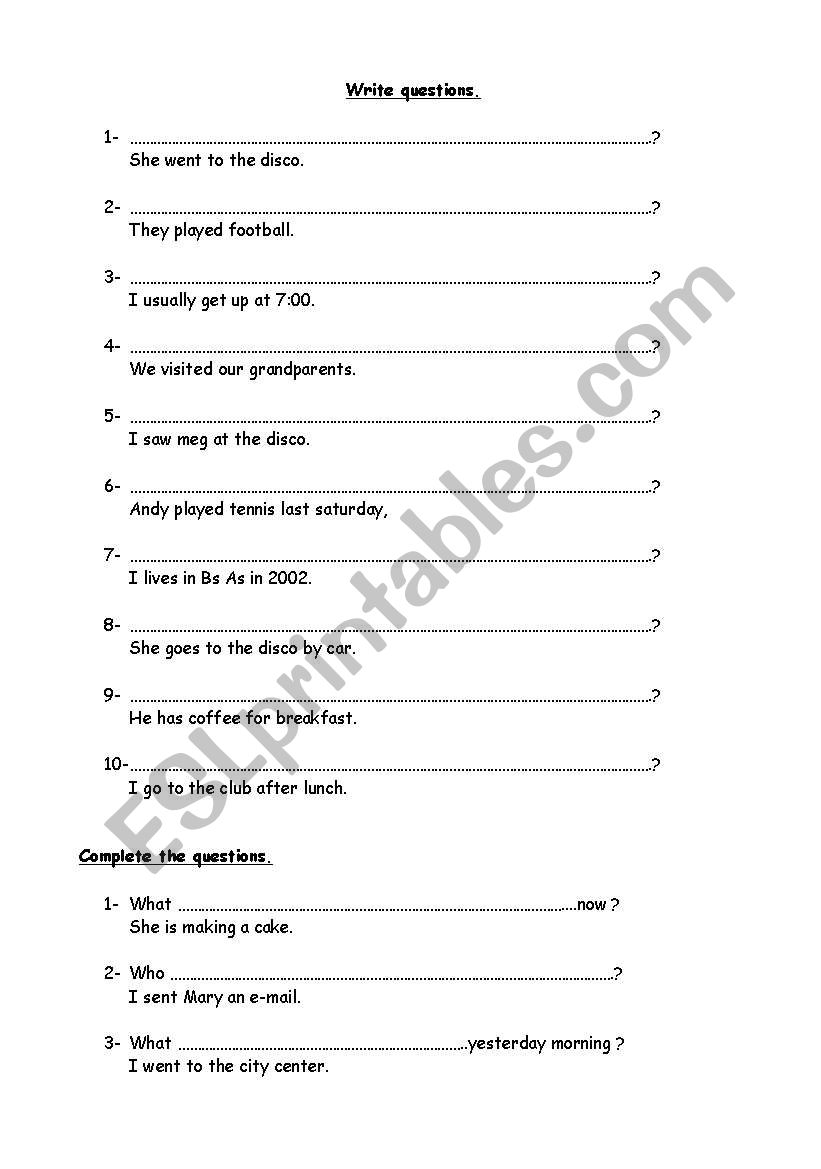 forming questions worksheet