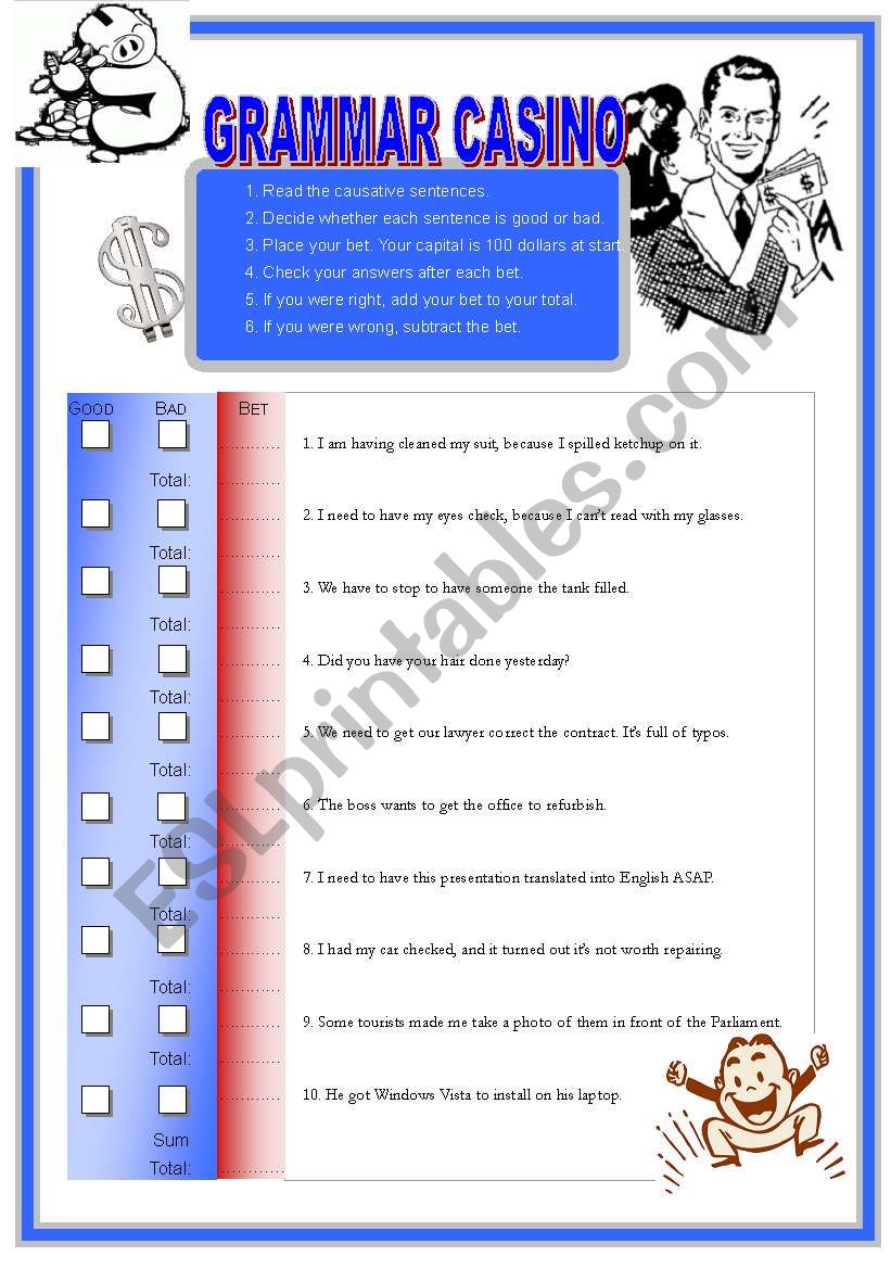 Grammar Casino: Causative worksheet