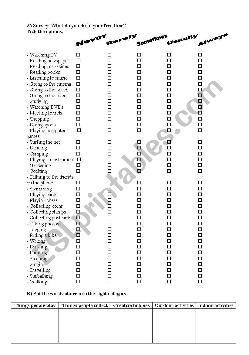 Class Survey worksheet