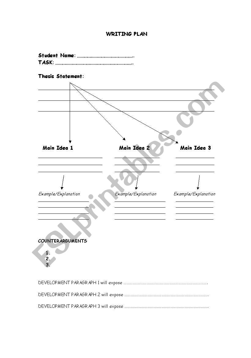 WRITING PLAN worksheet