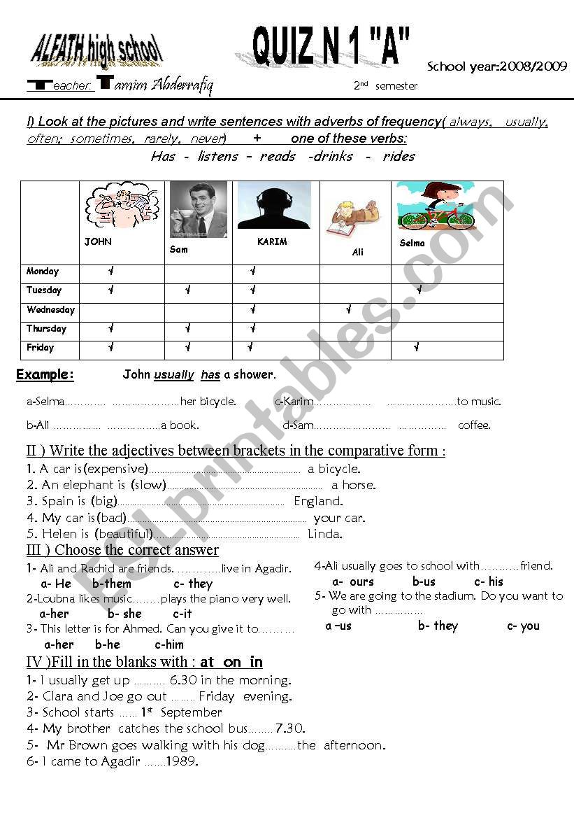 grammar quiz worksheet