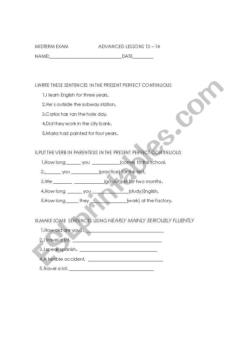 mid term exam begginers worksheet