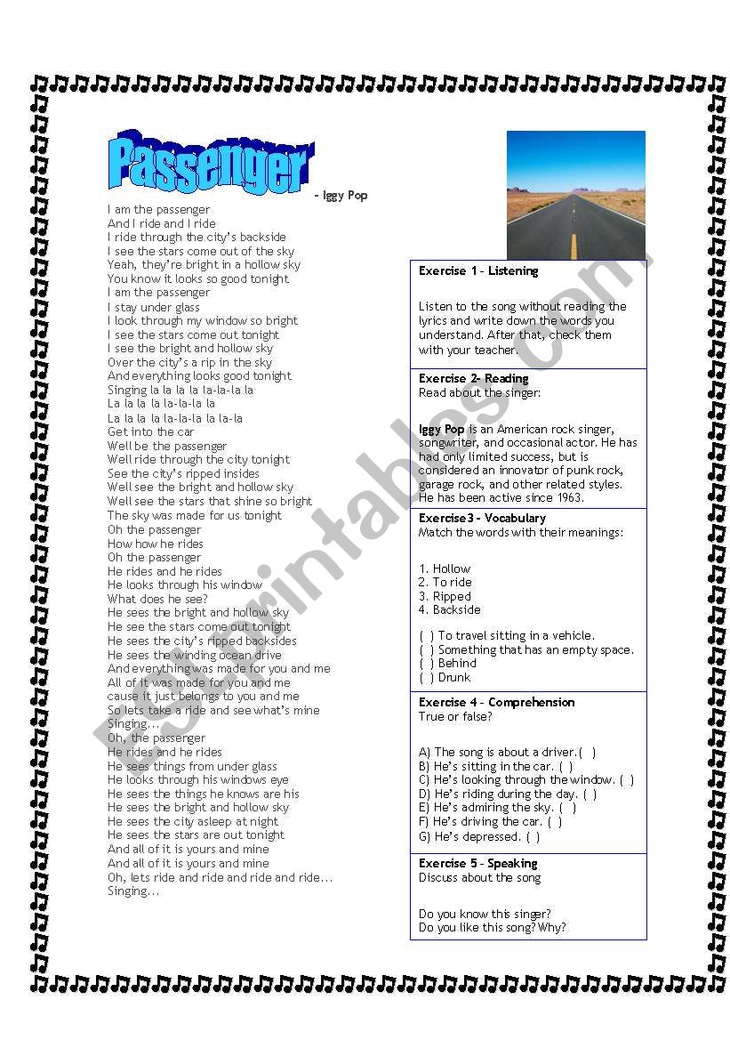 Passenger by Iggy Pop worksheet