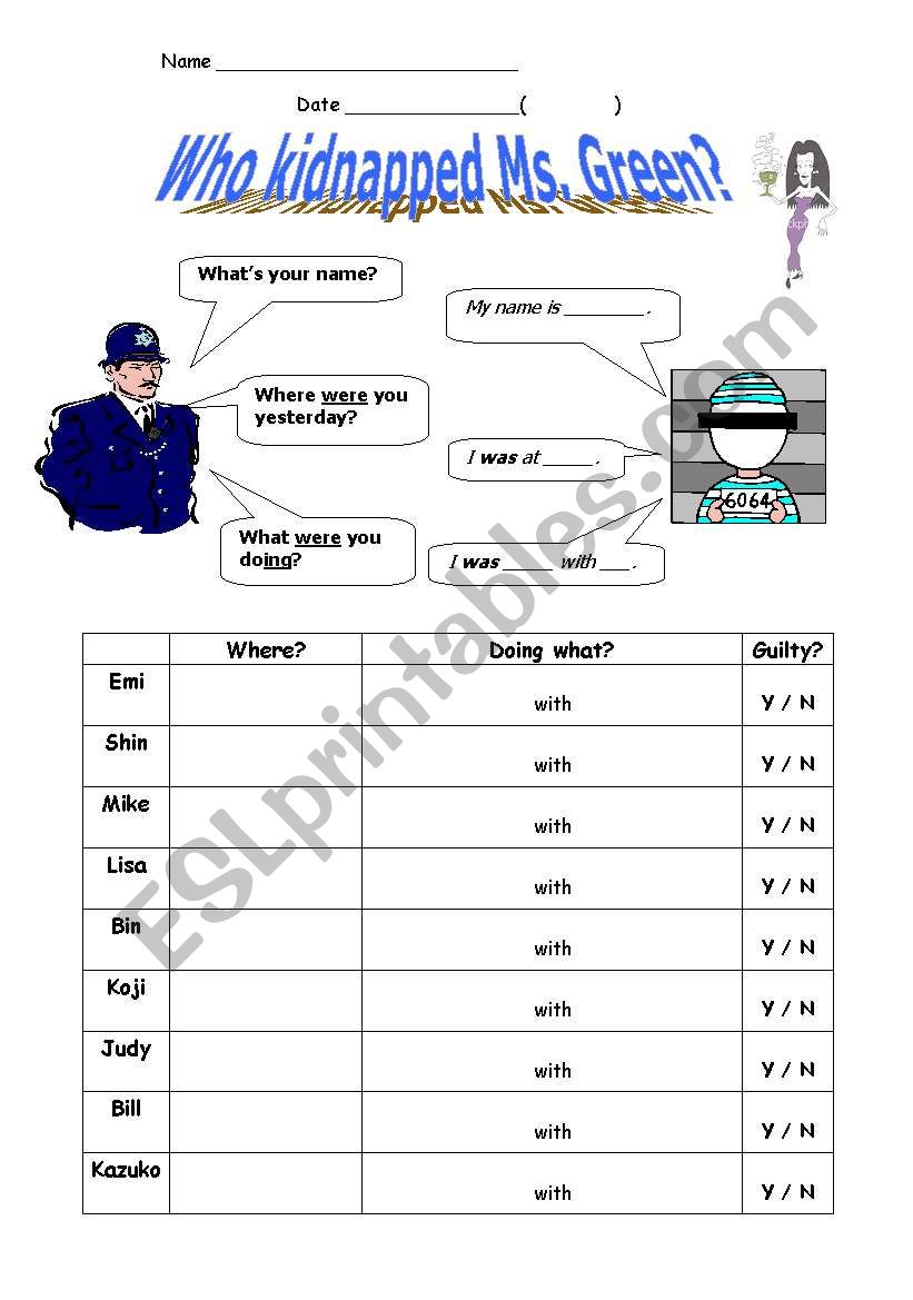 who kidnapped Ms. Green? worksheet
