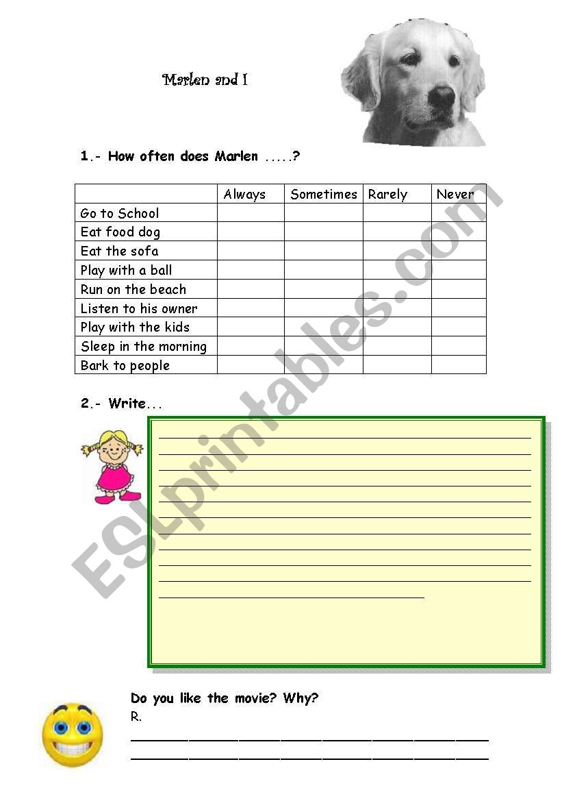 Marley and me worksheet