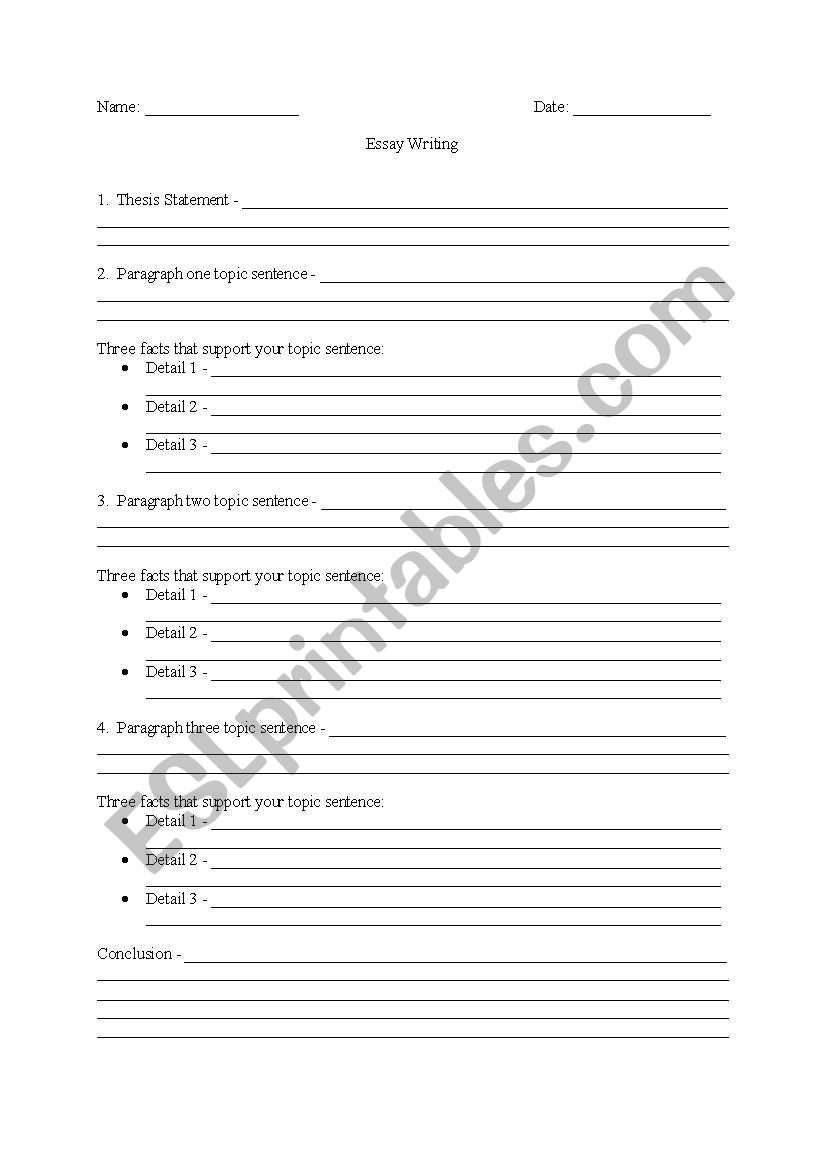 Essay writing template worksheet