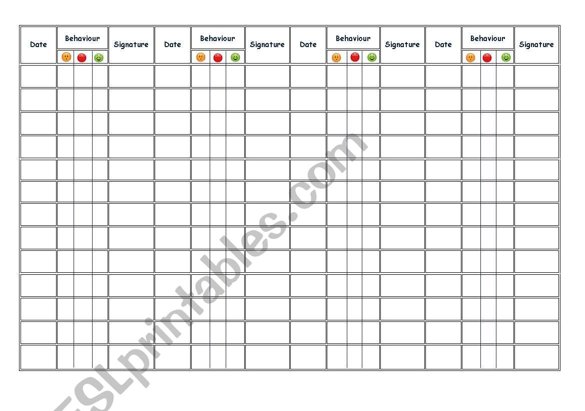 Behaviour Passport worksheet