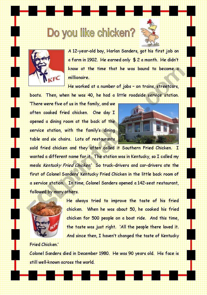 Do you like chicken?  The history of Kentucky Fried Chicken