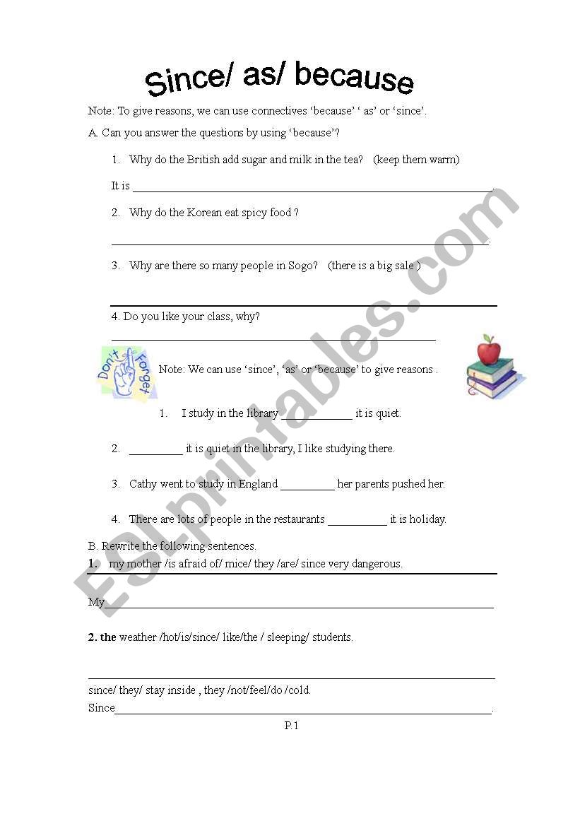 since /as/because worksheet