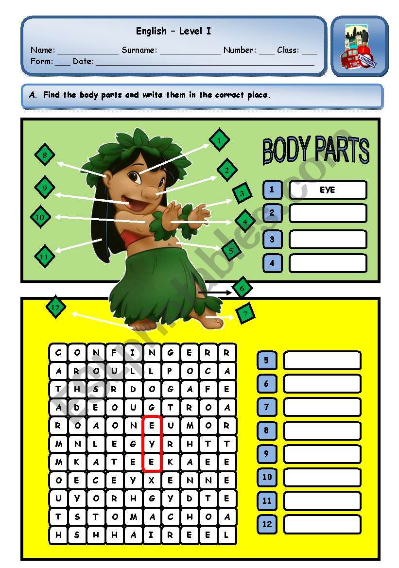 LILOS BODY PARTS worksheet