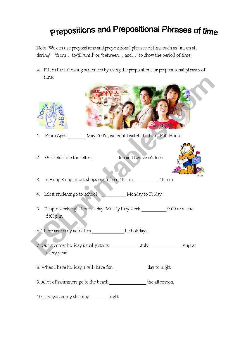 preposition of time worksheet