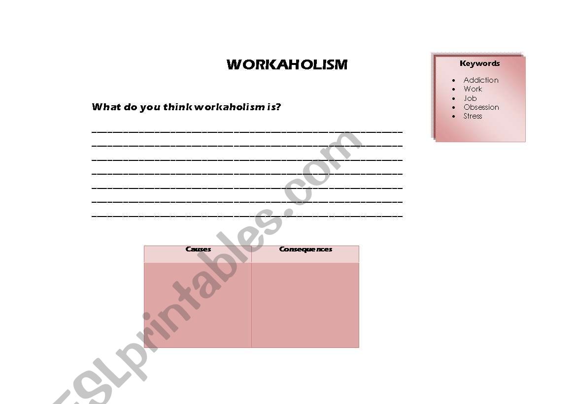 Workaholism worksheet