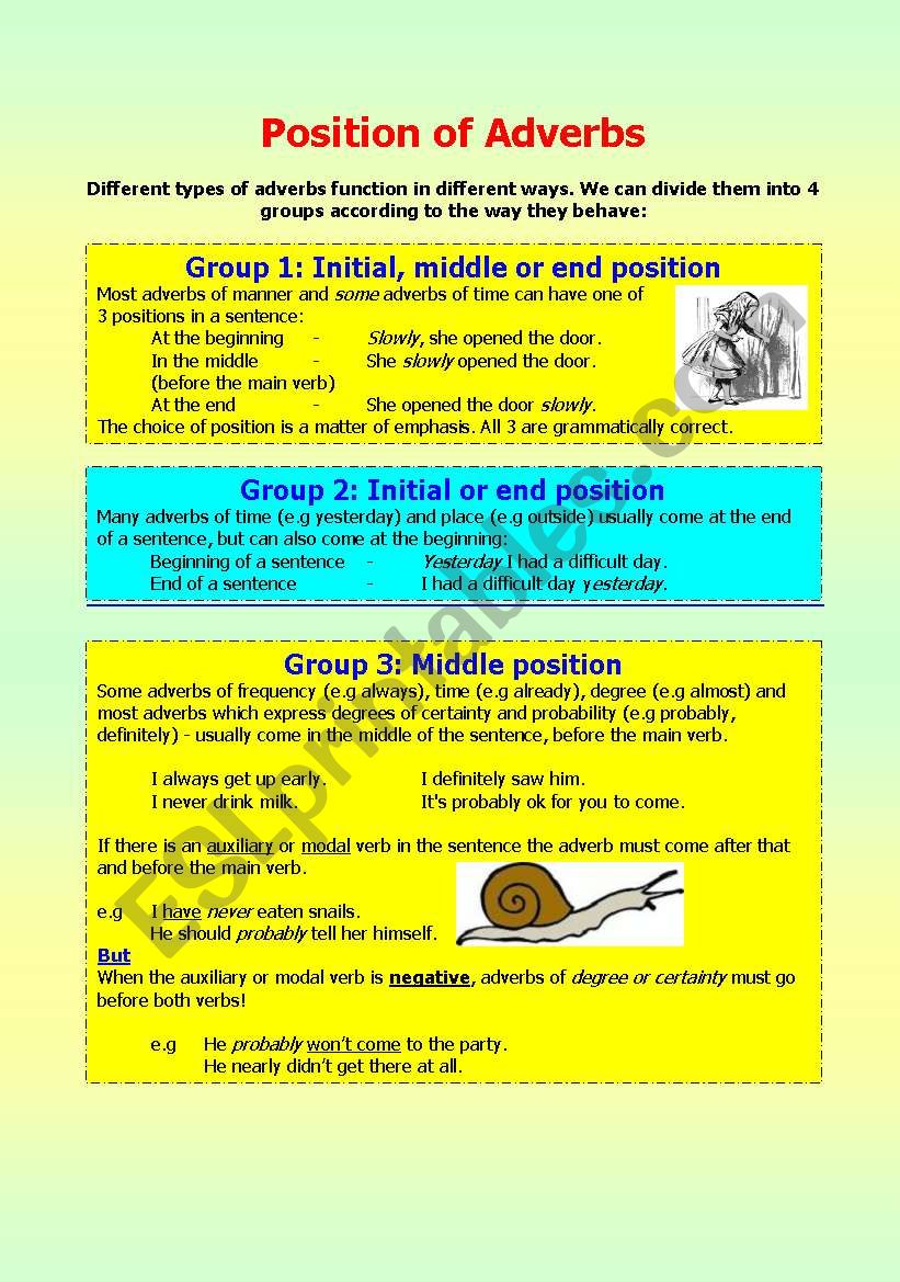 Position Of Adverbs ESL Worksheet By Superbabuskina