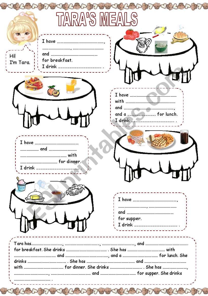 Taras meals (1) worksheet