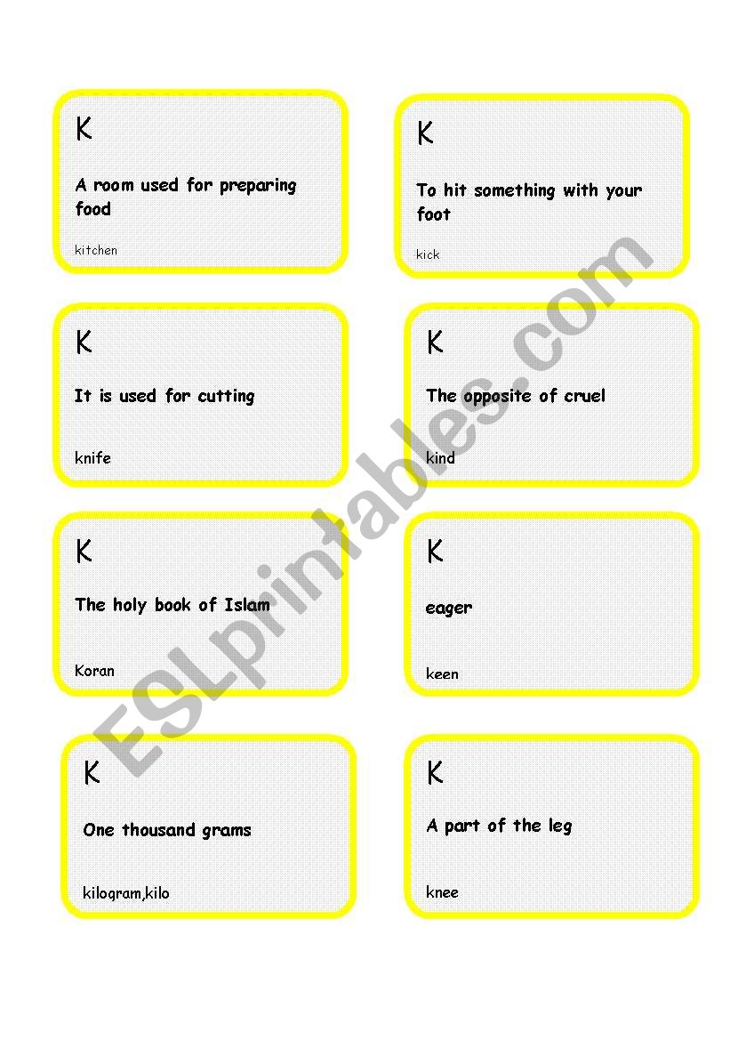 Alphabet game -Letter K worksheet