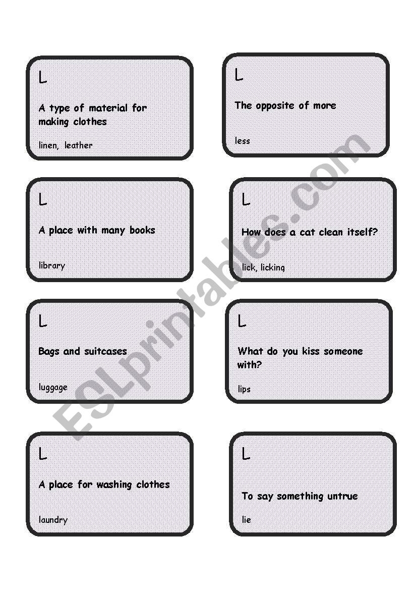 Alphabet game -Letter L worksheet