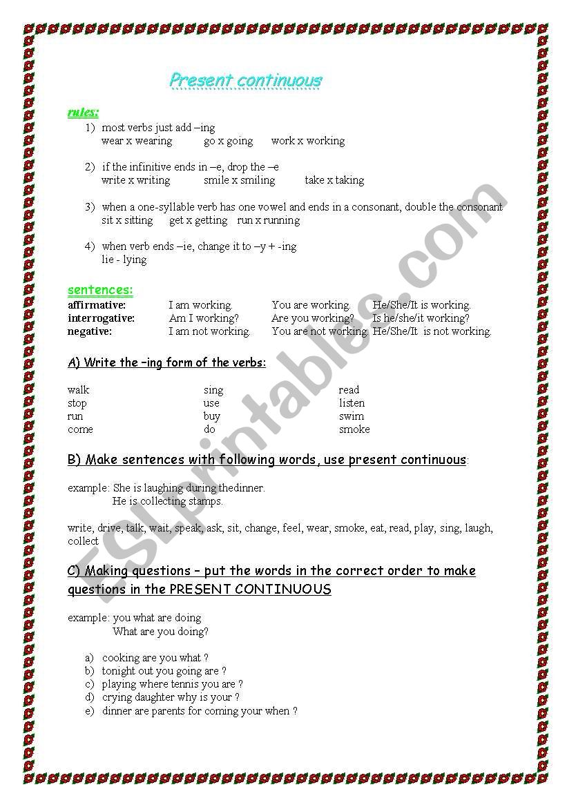 Present continuous worksheet