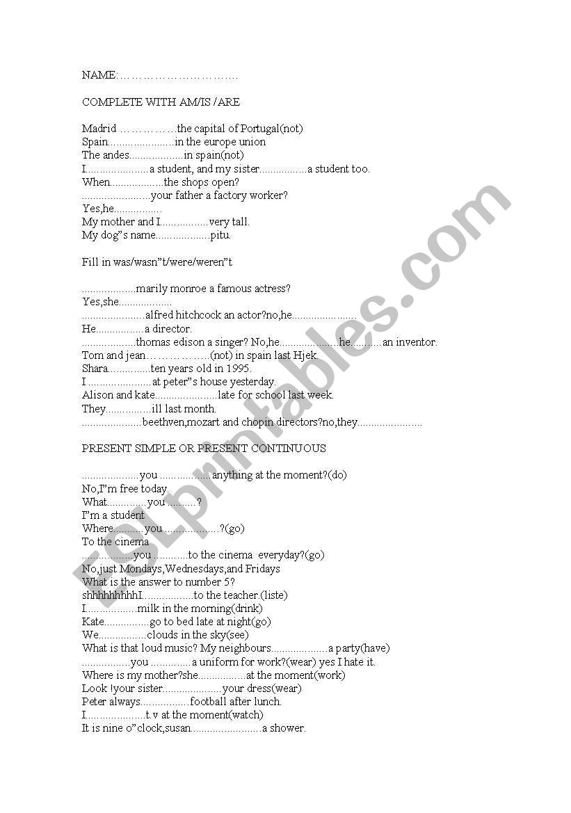 revision grammar worksheet