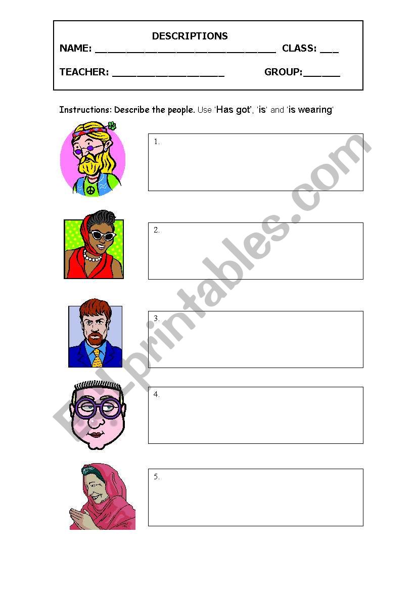 Peoples descriptions worksheet