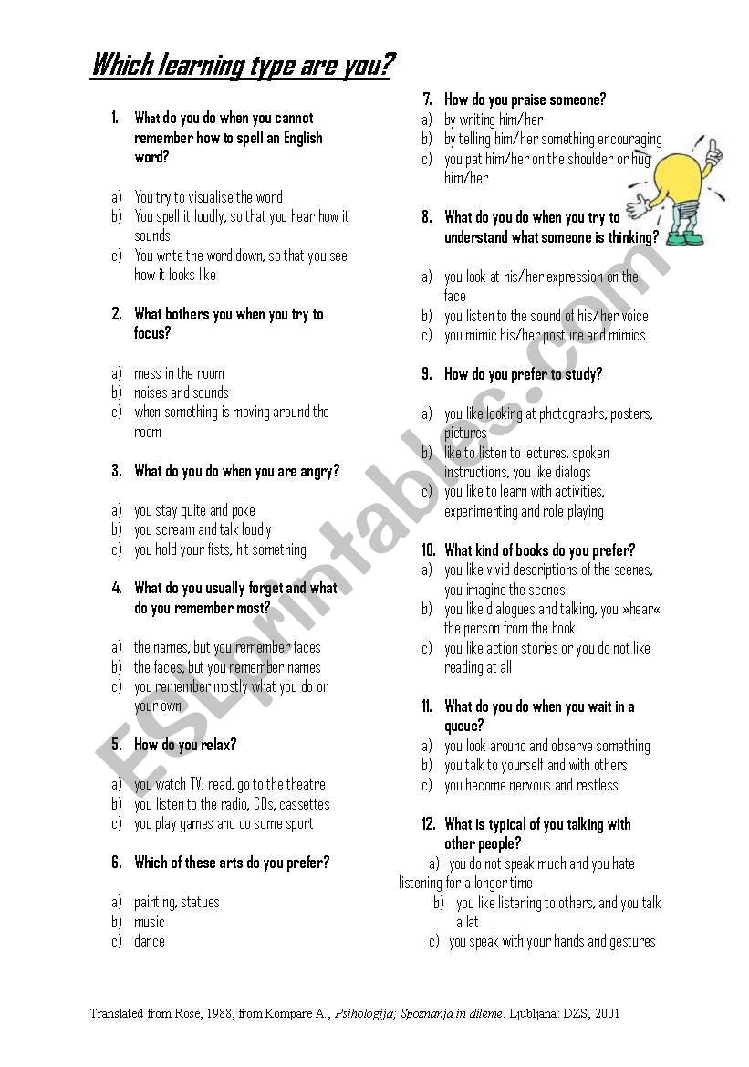 Which learning type are you? worksheet