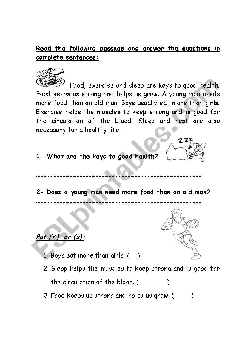 keys to good health worksheet