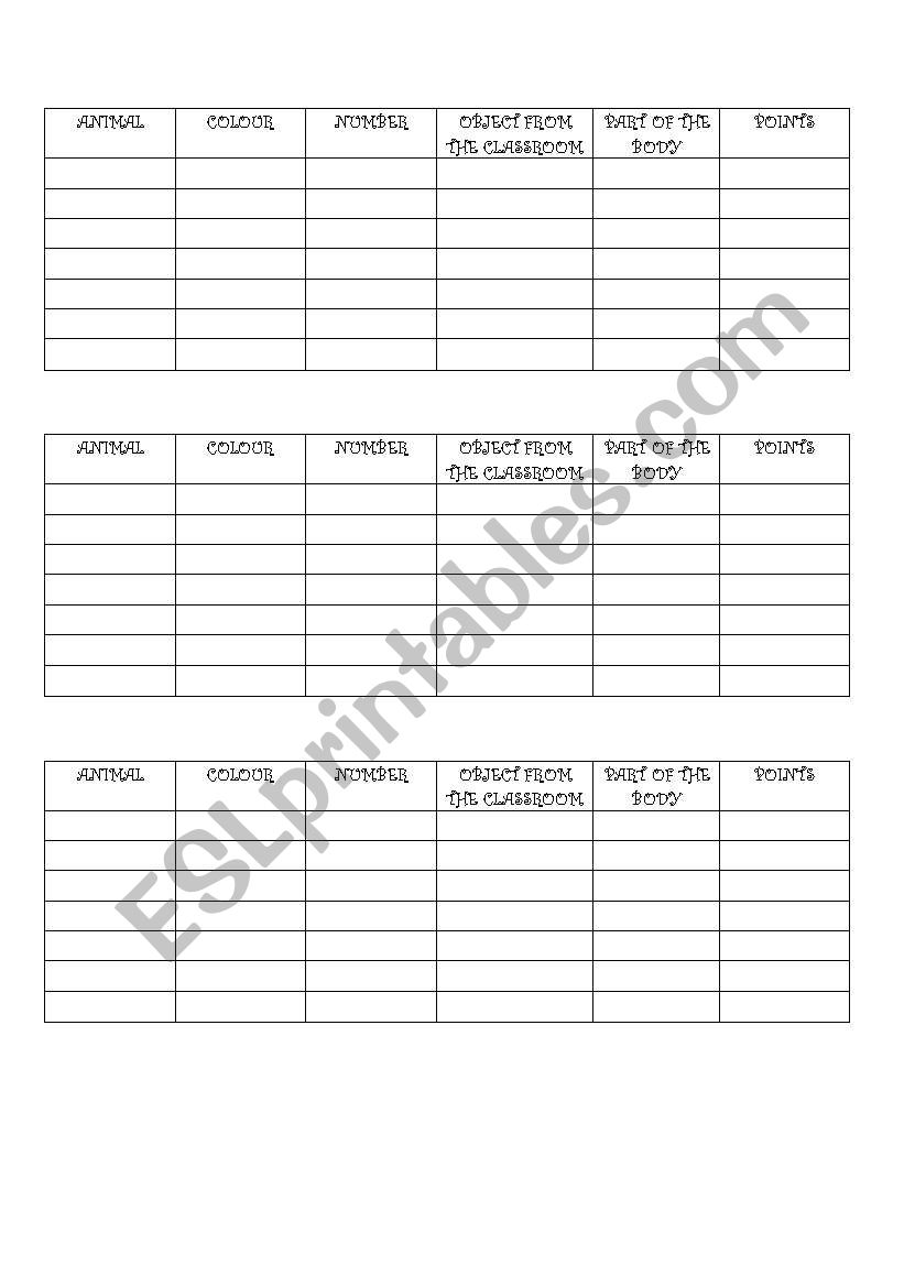 Game to revise vocabulary worksheet