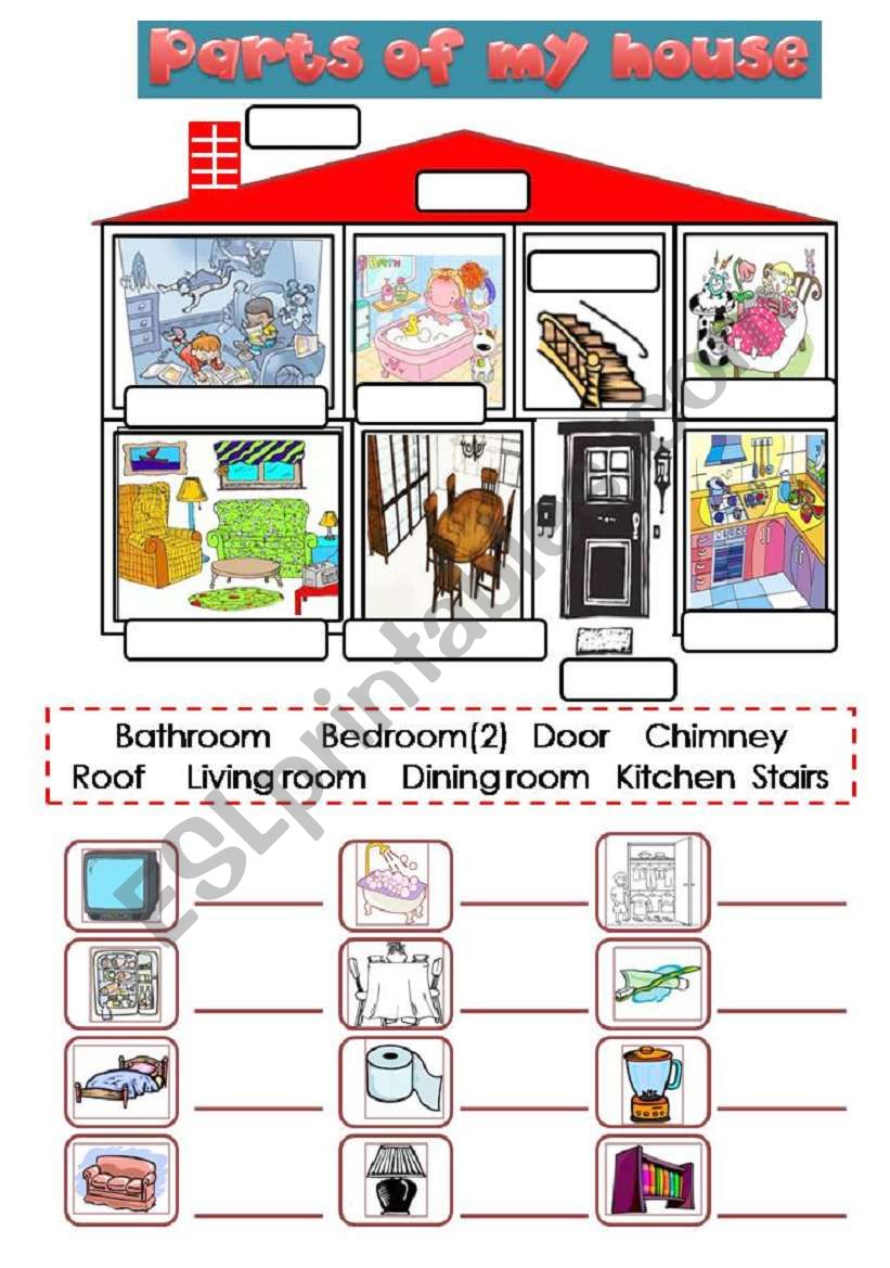 parts of the house 1/2 worksheet