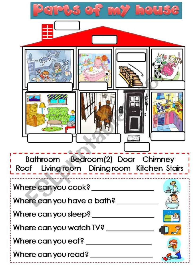 parts of the house 2/2 worksheet