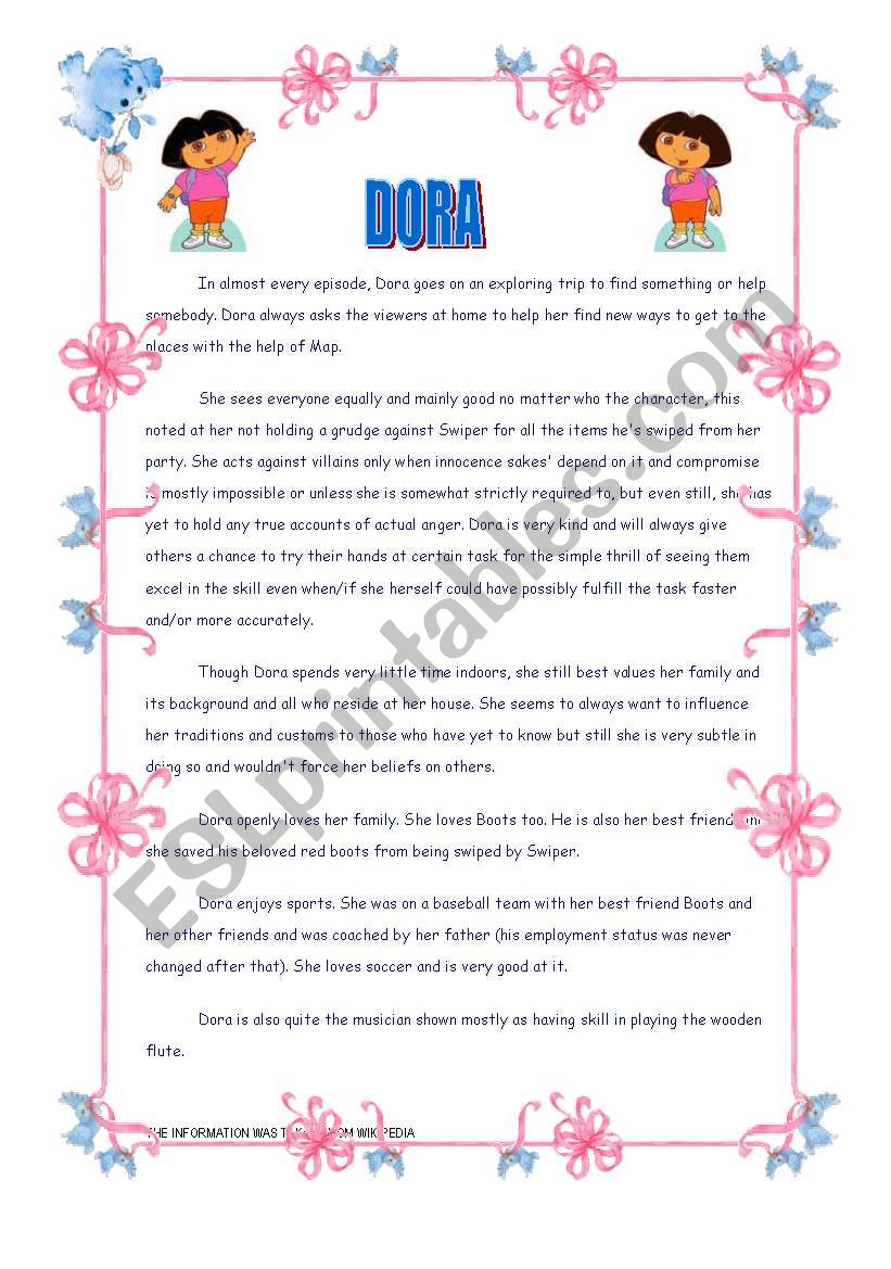 DORA, THE EXPLORER! worksheet