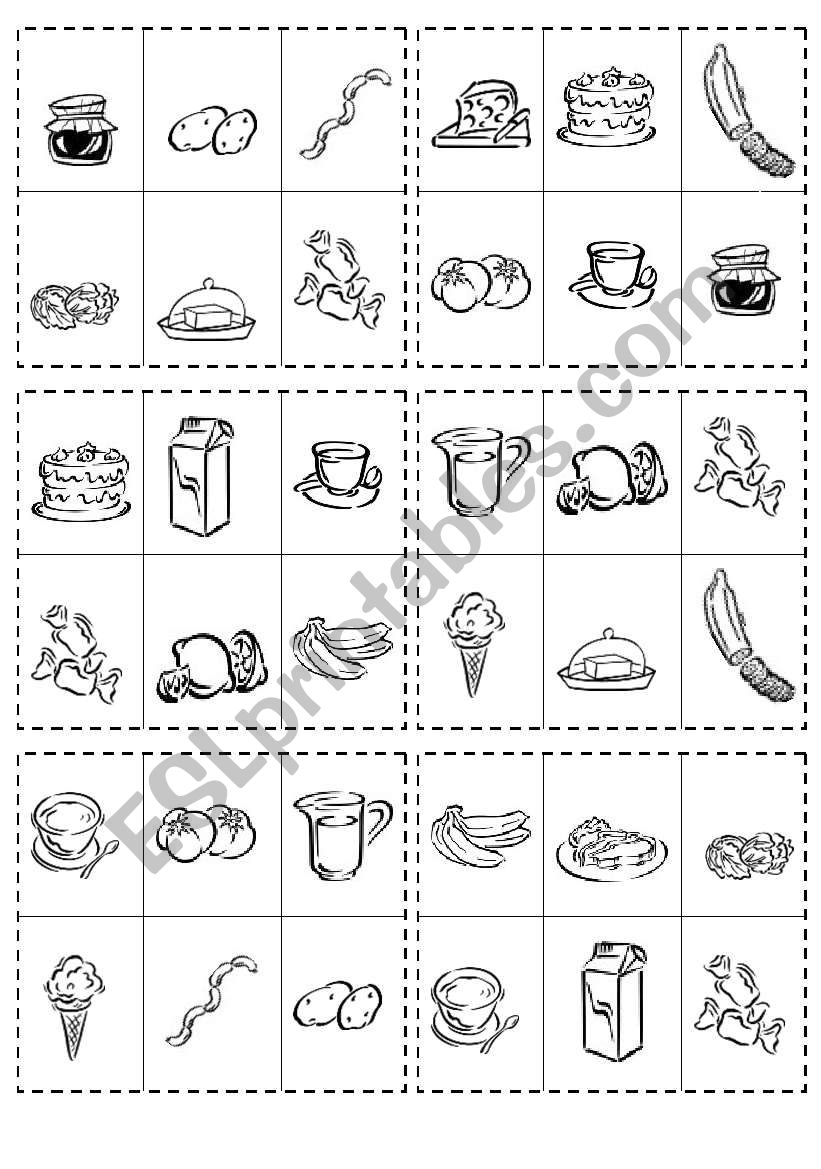 FOOD BINGO GAME worksheet