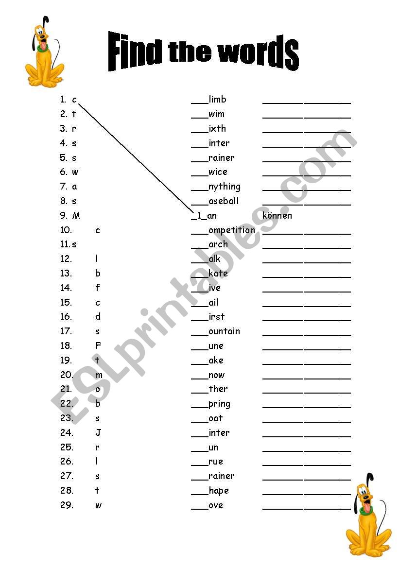 Find the words worksheet