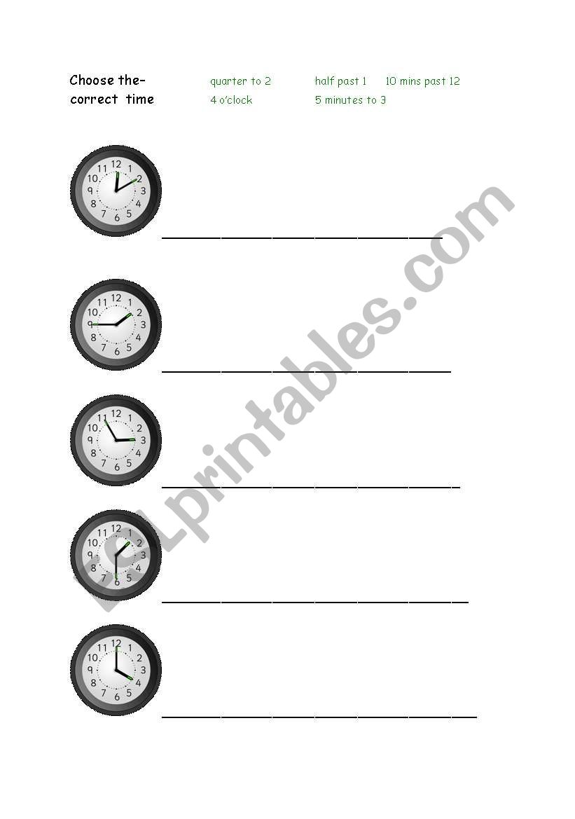 choose the correct time worksheet