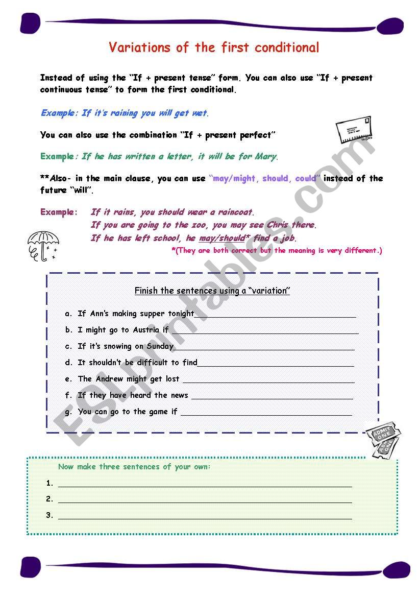 First Conditional Variations worksheet
