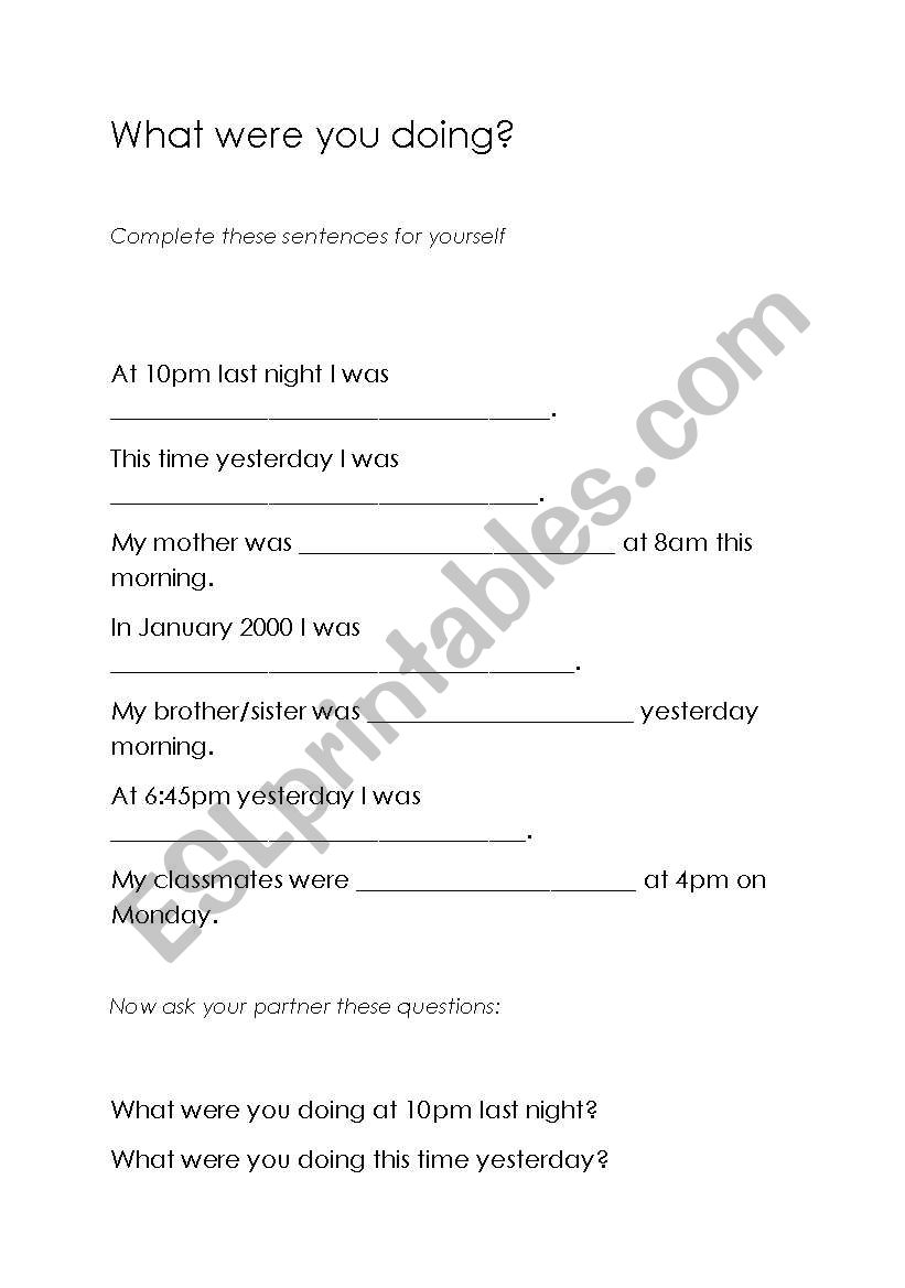 Past Continuous worksheet