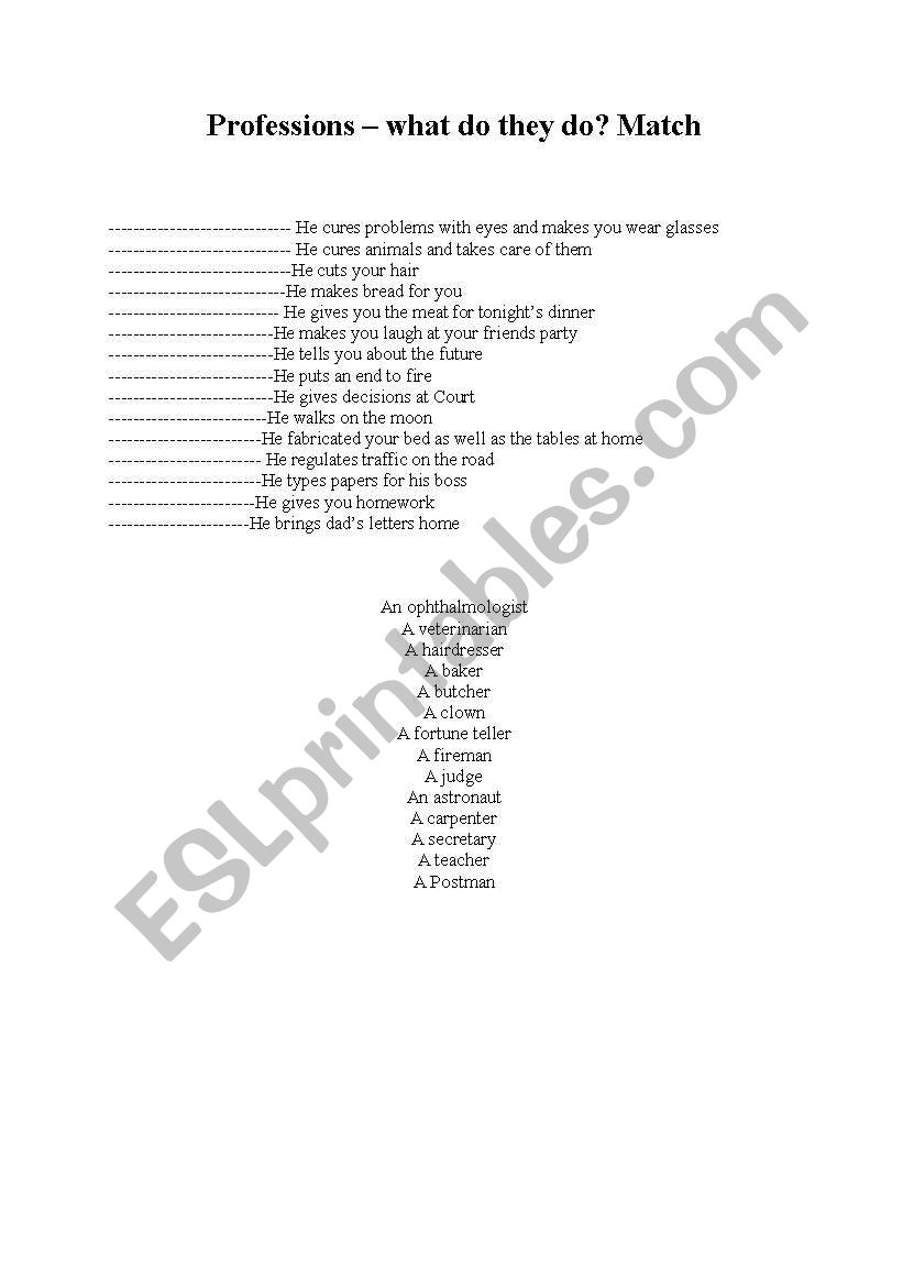Professions - What do they do worksheet