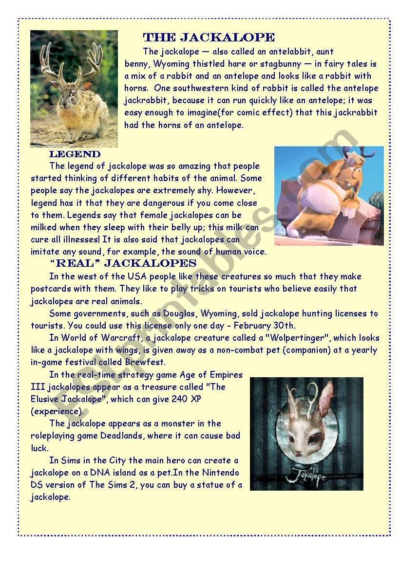 Jackalope: myth or reality? worksheet