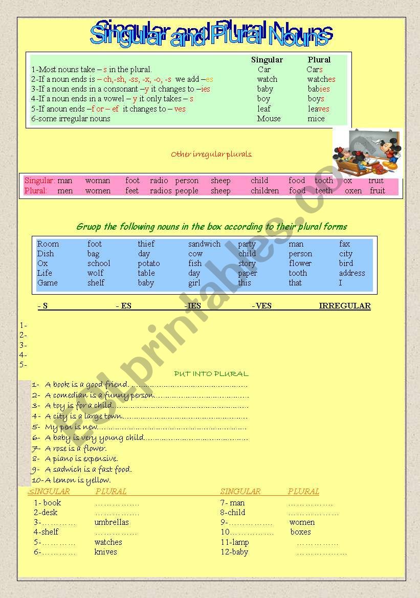 Singular and plural nouns worksheet