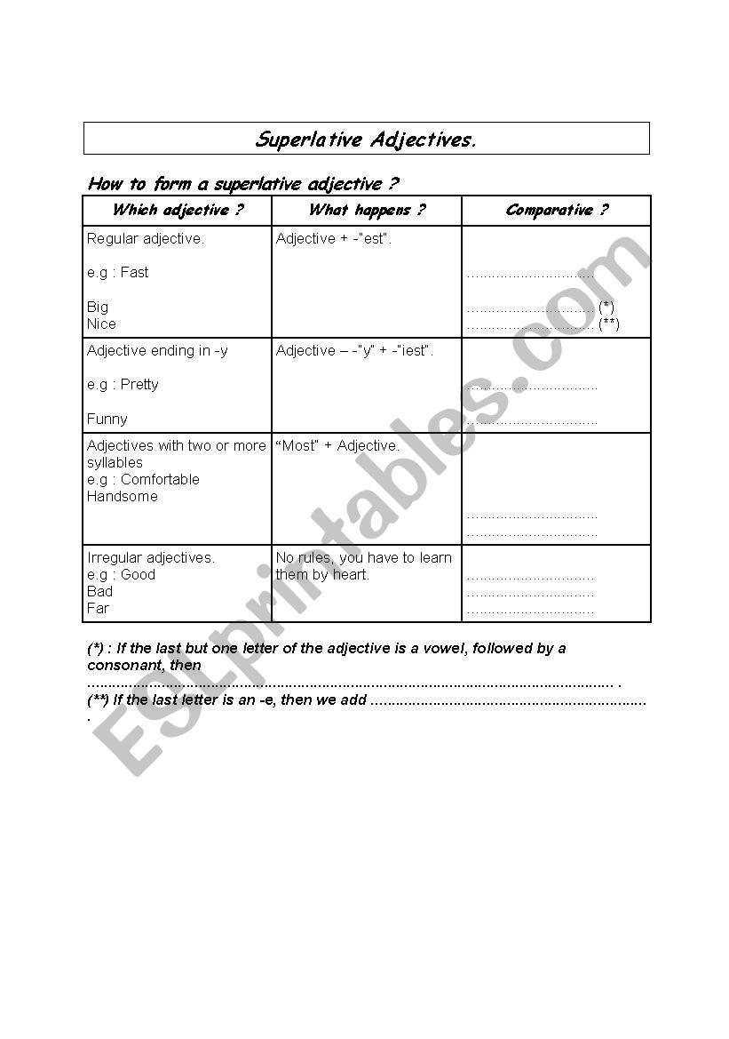 worksheet superlative worksheet