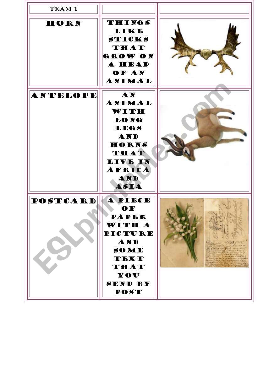 Vocabulary cards for 