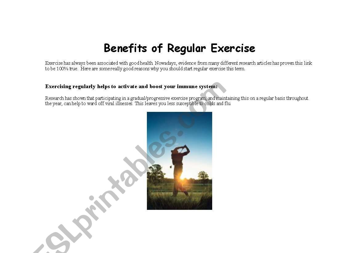 Benefits of exercise worksheet