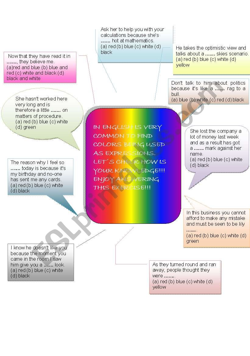 COLLOCATIONS AND PHRASAL VERBS USING THE COLORS!