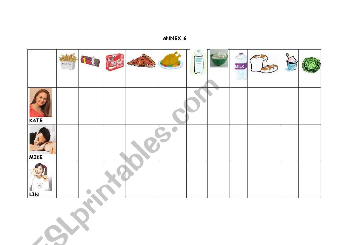 healthy eating chart worksheet