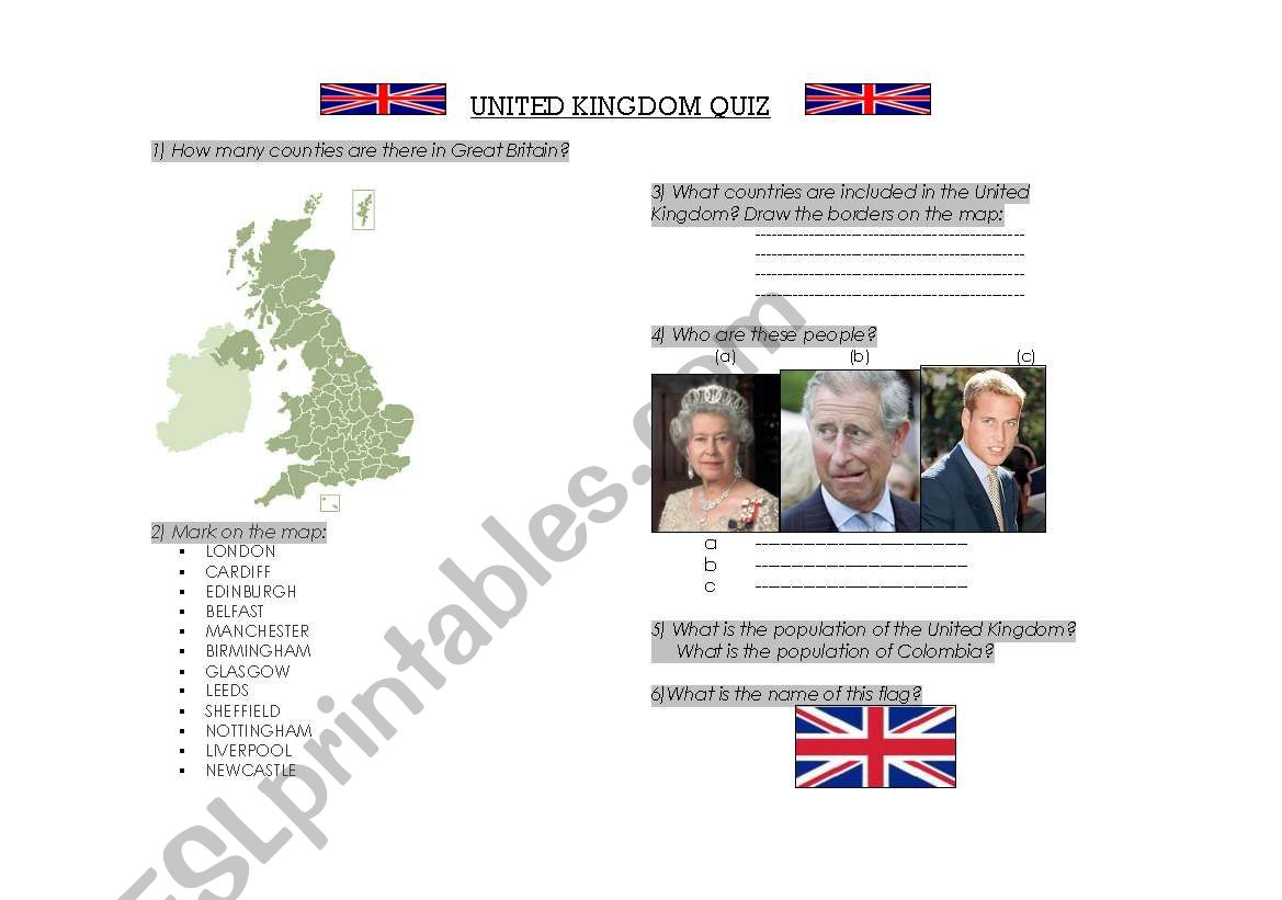 United Kingdom QUIZ worksheet