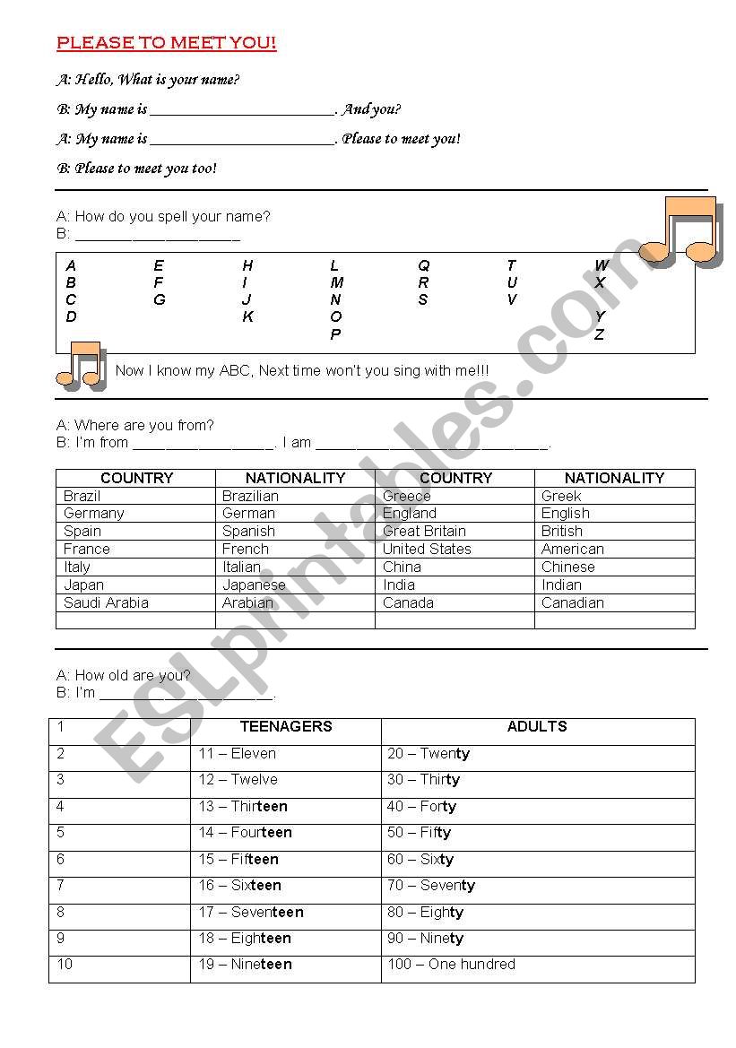 Please to meet you! worksheet